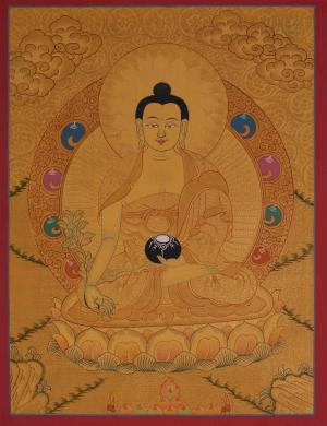 Full 24K Gold Style Shakyamuni Buddha | Original Hand Painted Thangka | Art Painting for Meditation And Good Luck